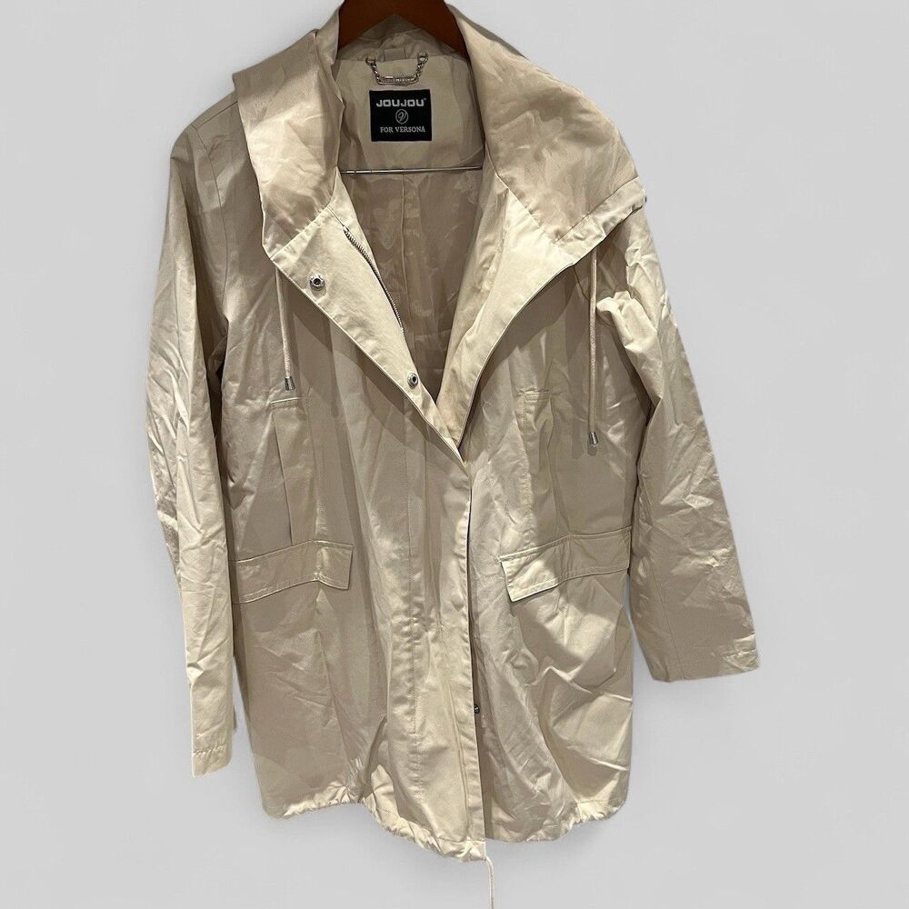 Jou Jou For Versona Women’s Hooded Jacket Cream Lightweight Windbreaker Parka XL